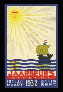 Kalenderkaartje ter gelegenheid van de opening van het 3e gebouw op de Voorjaarsbeurs - Jaarbeurs Utrecht 1932 Pieck